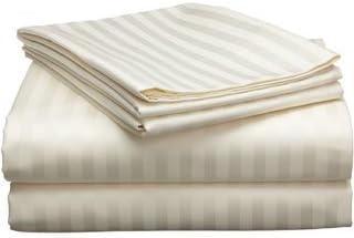 Lavish Linens 100% Ultra Soft, Double-side Brushed Microfiber 1800 Series 4 Piece Bedding Set Stripe - Fitted, Flat sheet, Pillowcases, Wrinkle, Fade, Stain Resistant Full Sleeper Sofa Ivory