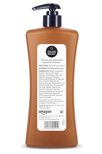 AMAZON BASICS MOISTURIZING COCOA BUTTER BODY LOTION FOR DRY SKIN, NON-GREASY, PARABEN FREE, LIGHTLY SCENTED, 20.3 FL OZ