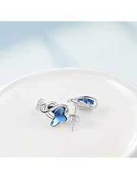 AOBOCO - Pendientes de tuerca de mariposa de plata de ley 925 con cristales de Swarovski de color azul y morado, joyería hipoalergénica, regalo de cumpleaños para mujeres y niñas