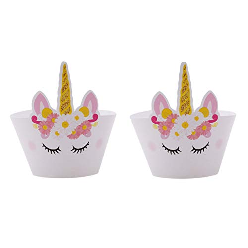 Xeminor Premium Unicorn Party Decorations for Kids Baby Cake Toppers, Plates, Napkins, Gifts Bag, Ppcorn Box Birthday Party Celebration Paper Tableware Decorations 12 Cake Wrapper and Topper