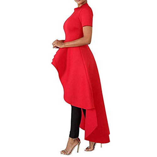 Witspace Women - Ruffle High Low Tops for Short Sleeve Bodycon Dress Shirt Dresses