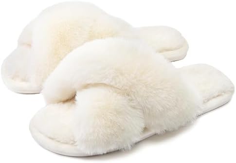 Cozyfurry Womens Cross Band Slippers Cozy Furry Fuzzy House