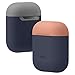 elago Duo Silicone Case Compatible with Apple AirPods Case 1 & 2, Premium Protective Silicone, Supports Wireless Charging, 2 Caps + 1 Body [ Peach, Medium Grey + Jean Indigo ]