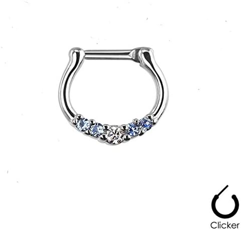 eg gifts Luxe Septum Clicker Nose Ring Hoop 16g 6mm Five-gems Surgical Steel