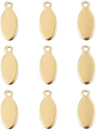 DanLingJewelry 304 Stainless Steel Blank Stamping Tag Oval Charms Smooth Surface Pendants for Bracelet Earring Necklace Pendant Charms(Golden Color-100pcs,16 x 7 x1mm,Hole:1.5mm)