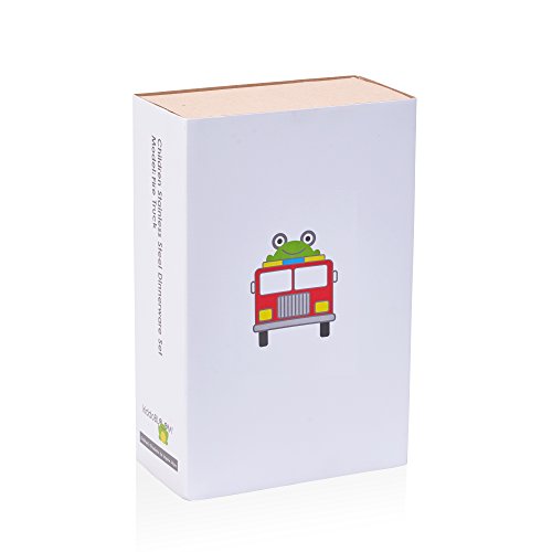 image for Kiddobloom Kids Stainless Steel Dinnerware Set, Fire Truck (1 Kids Bow