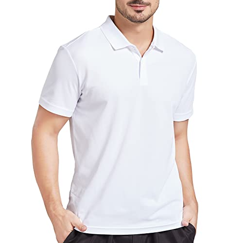 CASEI MEN’S POLO SHIRTS SHORT SLEEVE T SHIRTS QUICK DRY PERFORMANCE TACTICAL SHIRTS MOISTURE WICKING GOLF SHIRT（WHITE,XL）