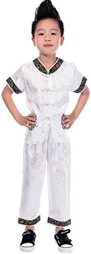 XFentech Boys Hanfu Tang Suit - Kids Martial Arts Kung Fu Short Sleeve Suit Dragon Totem Uniform Polyester Traditional China Ancient Costume