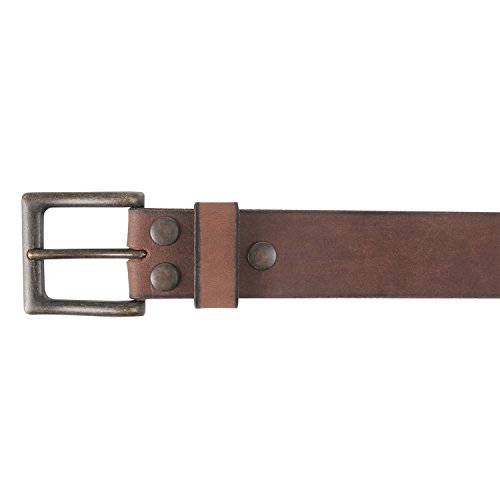 NPET Mens Full Grain Leather Belts Snap on Belt Strap 1 1/2" Wide (40-42, Coffee with Black Brass Buckle)