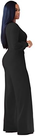 Oubaybay Women's Sexy Plunge V Neck Belted Wide Leg Jumpsuits Dress