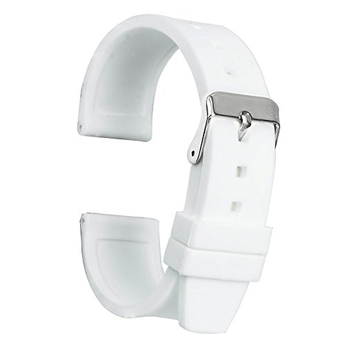 Ullchro Silicone Watch Strap Replacement Rubber Watch Band Waterproof Smooth Flexible Men Women - 16mm, 18mm, 20mm, 22mm, 24mm, 26mm, 28mm Watch Bracelet with Silver Buckle (18mm, White)