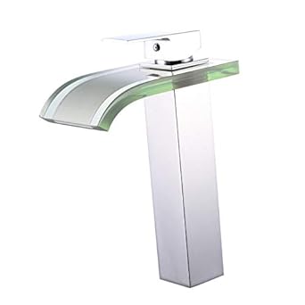 Yannlii Led Chrome Waterfall Bathroom Sink Faucet Water Flow Color