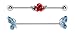 (2pcs) Double Blue Butterfly and Red Rose Industrial Barbells14G 1&1/2