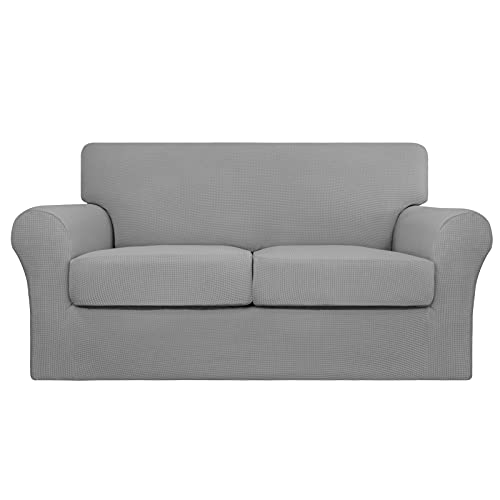 Easy-Going 3 Pieces Stretch Couch Cover Sofa Cover for Dogs Washable Sofa Slipcover for 2 Separate Cushion Couch Spandex Jacquard Fabric Elastic Furniture Protector for Pets,Kids(Light Gray, Loveseat)