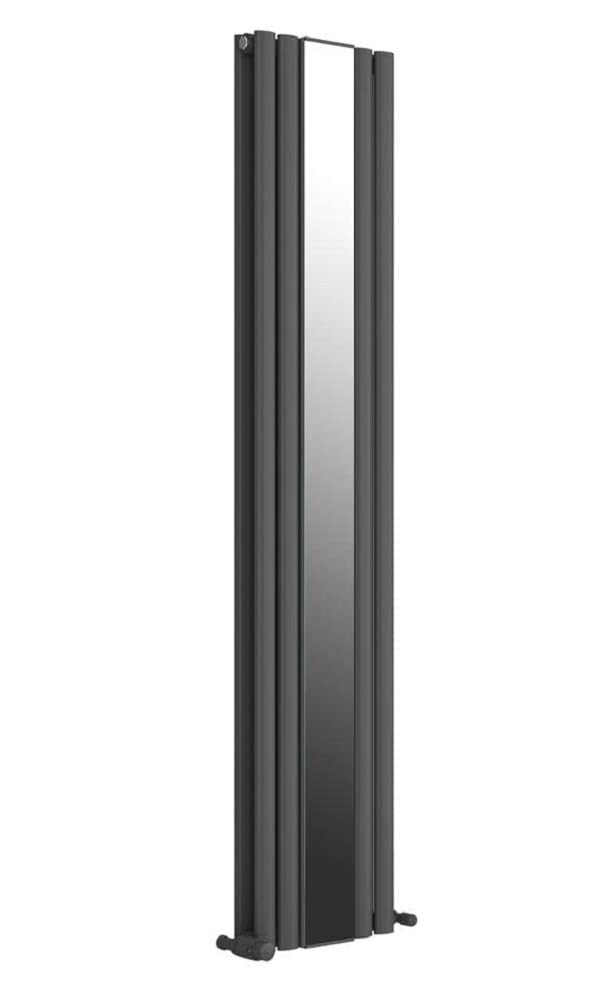 VeeBath Nantes Matt Anthracite Low Carbon Mild Steel Vertical Double Panel Mirror Bathroom Heating Radiator - 1800 x 385mm