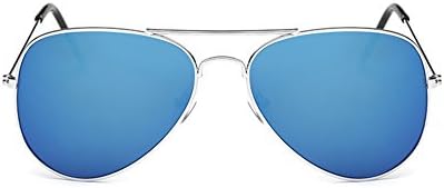 Coolsunny Classic Aviator Style Sunglasses Metal Frame Colored Lens CS3026 (Silver-Blue, 57)