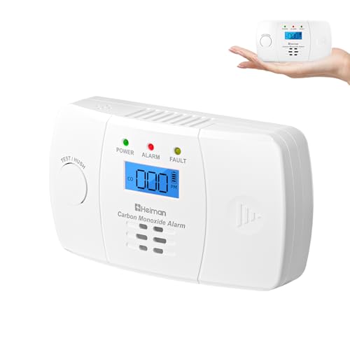 Heiman Carbon Monoxide Detector with LCD Display, Electrochemical Sensor 10 Years, 85 dB Alarm, 5 Year Replaceable AA Batteries, EN 50291 CE UKCA RoHS Certified - HM-722ESY