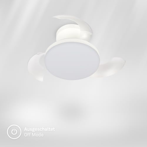 - LED Deckenventilator mit Beleuchtung, Fernbedienung, Leiser DC-Motor, 3 Geschwindigkeiten, Flügel ausfahrbar, CCT, Dimmbar, Lampe mit Ventilator, Ventilator Deckenleuchte, 44x16,5 cm, Weiß