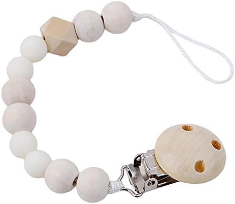 Austinstore Lovely Wooden Beads Chain Infant Baby Soother Toy Teether Pacifier Clip Holder - White