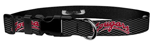 Moose Pet Wear Dog Collar â€“ Washington State University Adjustable Pet Collars, Made in The USA â€“ 1 Inch Wide, Large, Cougars on Carbon Fiber