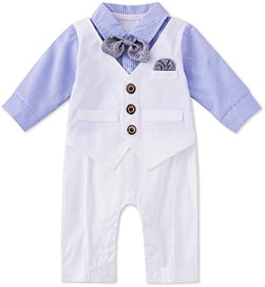 HMD Baby Boy Long Sleeve Gentleman White Shirt Waistcoat Bowtie Tuxedo Onesie Jumpsuit Overall Romper