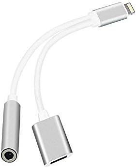 2 in 1 Lightning to 3.5mm Audio Adapter, iPhone 7 / 7 plus Aux Cord with 3.5mm Extend Audio Headphone Adapter and Female Charger Cable for iPhone 7/7Plus (Silver)