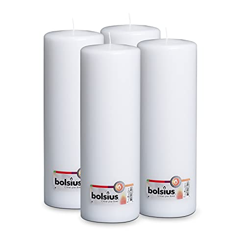 Bolsius Candele a pilastro lisce, cera vegetale, bianco, 30 cm