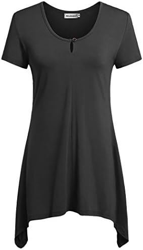 Wisdemin Women Flowy Tunic Sharkbite Hem Flattering Tops Short Sleeve Blouses