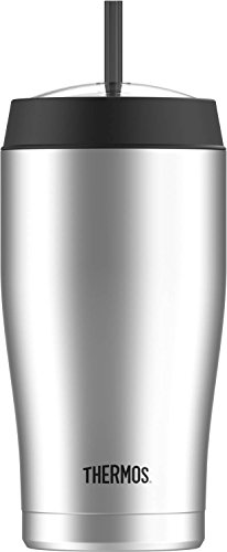 Thermos 22 Ounce Vacuum Insulated Cold Cup with Straw, Stainless Steel