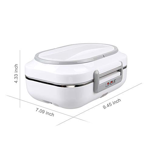 LOHOME Electric Heating Lunch Box Car Home Office Use Food Warmer Portable Bento Meal Heater with Stainless Steel Container 110V and 12V Dual Use (Grey)