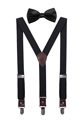 ORSKY Mens' Bow Tie and Suspenders Set Adjustable Elastic 47" Black