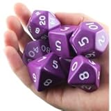 Purple Jumbo Size 7 Pc Polyhedral Dice Set D4, D6, D8, 2xd10, D12, D20