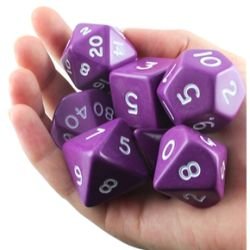 Purple Jumbo Size 7 Pc Polyhedral Dice Set D4, D6, D8, 2xd10, D12, D20