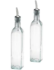 SET OF 2-16 Oz. (Ounce) Oil Vinegar Cruet, Square Tall Glass Bottle w/Stainless Steel Pourer Spout (2 PACK)