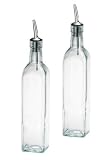 SET OF 2-16 Oz. (Ounce) Oil Vinegar Cruet, Square Tall Glass Bottle w/Stainless Steel Pourer Spout