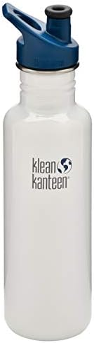 Klean Kanteen Classic 27 oz Stainless Water Bottle White with Navy Sports Cap