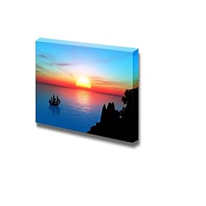 Sailing Boat at Sunset on The Sea Wall Decor