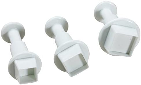 NiceWave 3PCS/Set Square Shape Cake Plunger Set Fondant Sugarcraft Decorating Cutters Tools(White)