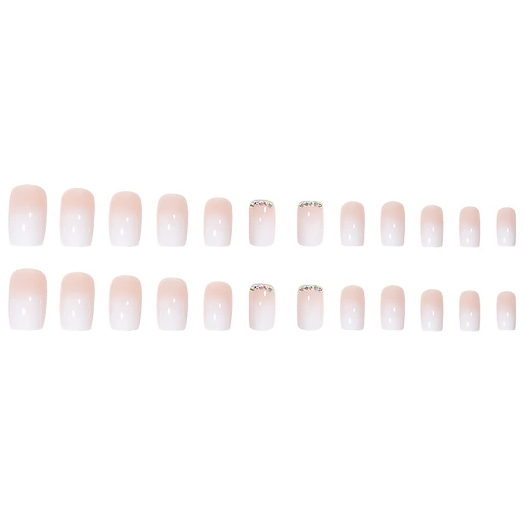 RikView White Press on Nails - Short Acrylic French Tips, Glossy Square Full Cover, 24 PCs/Set - Image 3