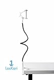 Black Cell Phone Clip Holder With White Clamps for Bed, Car, Desktop, Table Car With Gooseneck Flexible Long Arm CellPhone Clip Holder Stand for Smart Phones and GPS