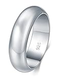 BORUO 925 Sterling Silver Ring High Polish Plain Dome Tarnish Resistant Comfort Fit Wedding Band 6mm Ring Size 8