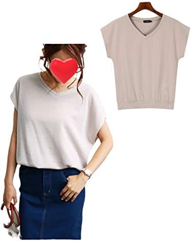 GloryStar Tシャツ レディース 半袖 ニットソー Vネック フレンチスリーブ 涼しげ トップス かわいい 薄手 体型カバー 3色 S～L展開