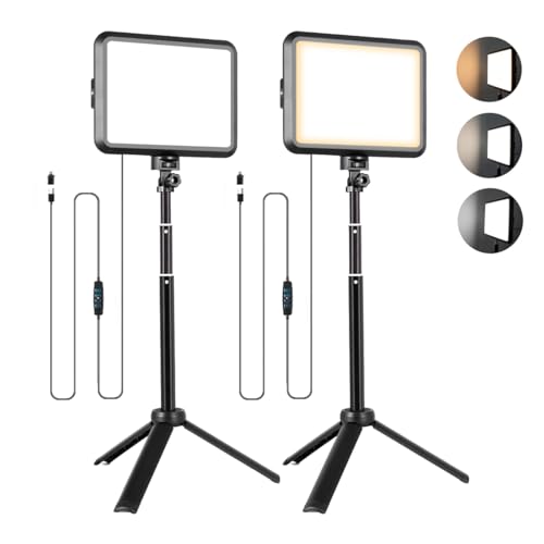 LED Photography Lighting Kit, NiceVeedi 2-Pack 8” Portable Video Light with Adjustable Tripod Stand, 2800K-6500K Dimmable Softlight Studio Light for for Zoom, Game Streaming, YouTube