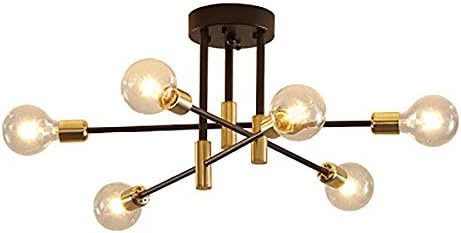 Modern Sputnik Chandelier,6 Lights Mid-Century Ceiling Light with Glass Shades,Globe Pendant Light Fixture E27 Light Socket Brass Finish for Living Room Bedroom Dining Room Balcony Restaurant Shop