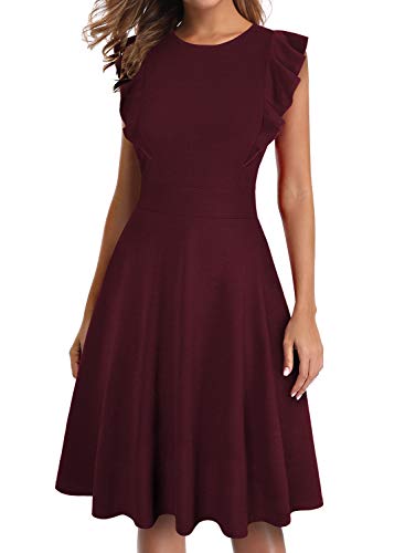IHOT Women's Vintage Ruffle Floral Flared A Line Swing Casual Cocktail Party Dresses