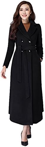 Chickle Women's Notch Lapel Double Breasted Walker Long Wool Coat With Belt