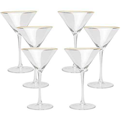 AILELAN Golden Edge Martini Glasses, Perfect Cocktail/Desserts Glasses with Stem, 8-Ounce, Set of 6