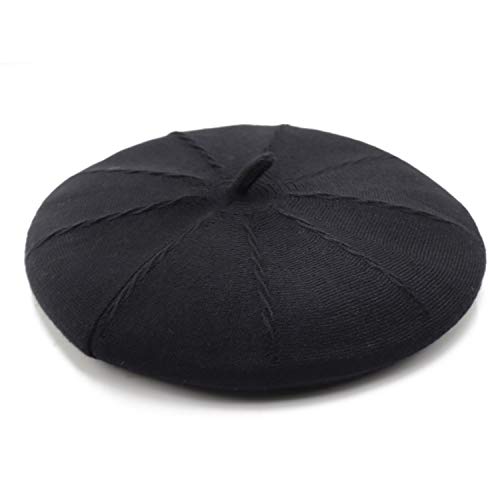 French Beret Hat,Reversible Solid Color Cashmere Beret Cap for Womens Girls Lady Adults (Black1)