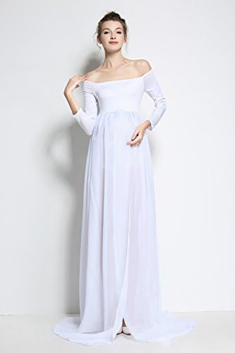Maternity Chiffon Gown Split Front Maxi White Photography Dress for Pregnancy Photo Shoot
