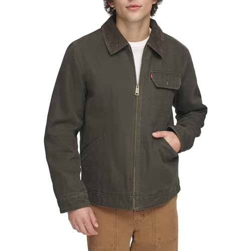 Levi's Men's Cotton Field Jacket With Corduroy Collar, Olive, Large